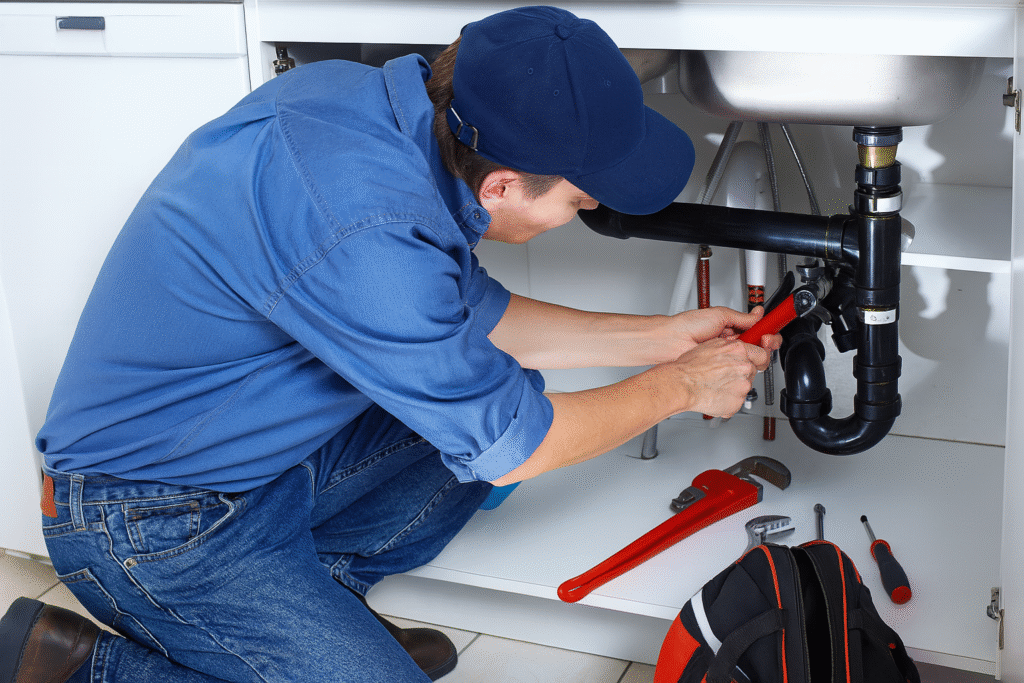 Fontanero en Zaragoza trabajando en reparaciones de fontanería

